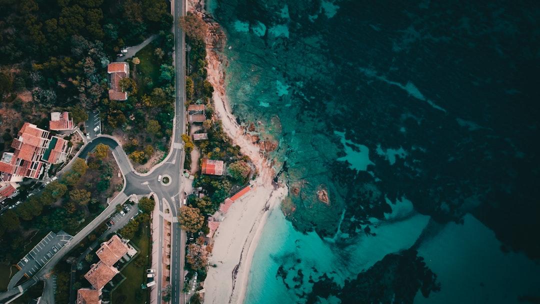 Top down shot of the Plage de l'Ariadne (Ajaccio, France)